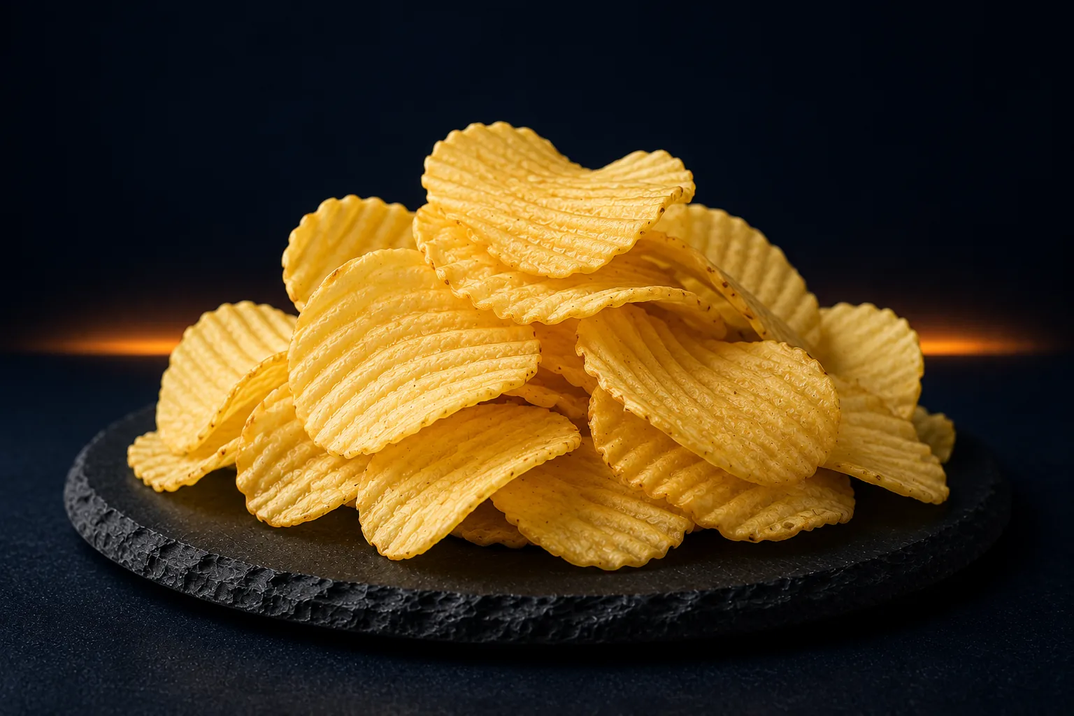 Fabricated potato chips fried from potato flakes dough