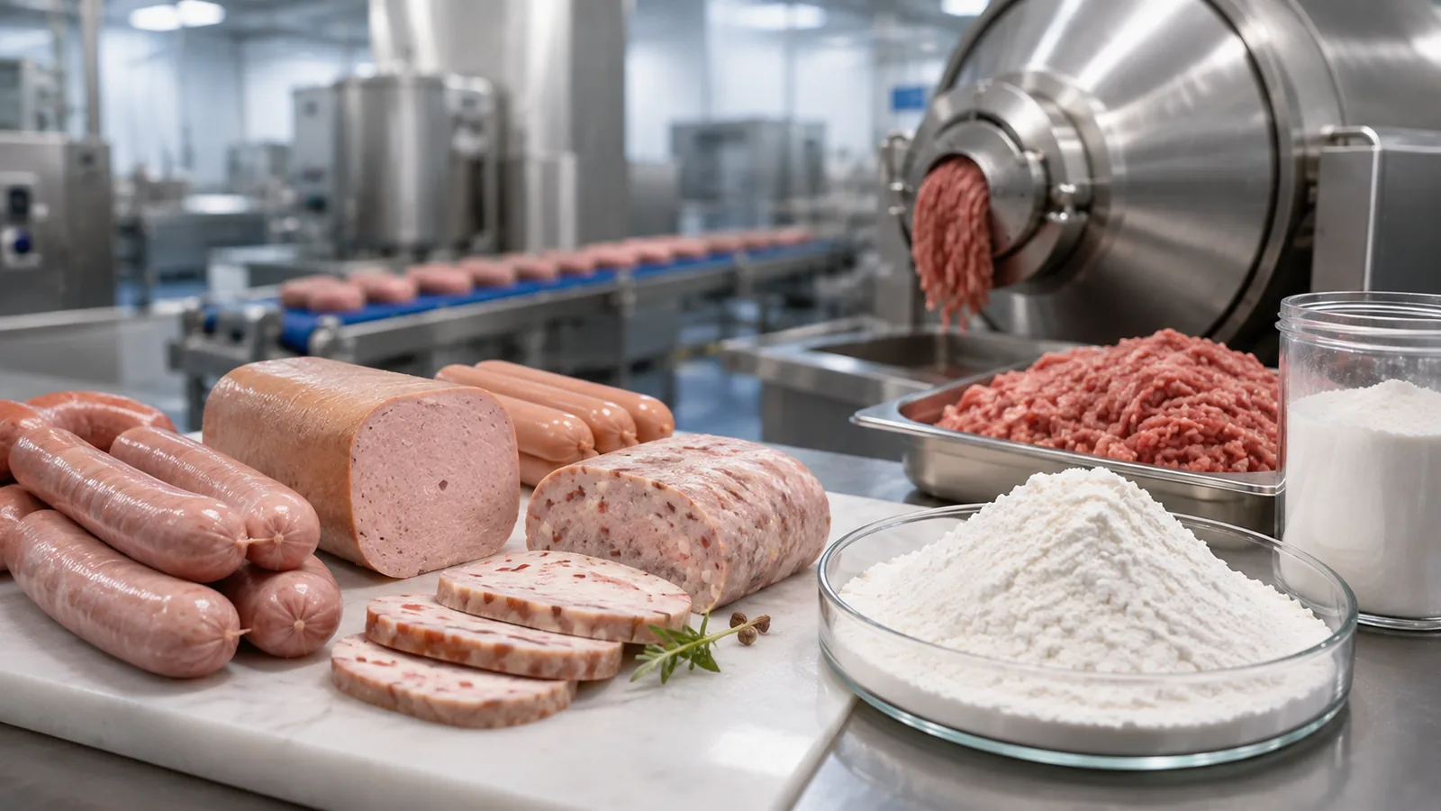 Potato starch for meat products - sausage and meatball processing line