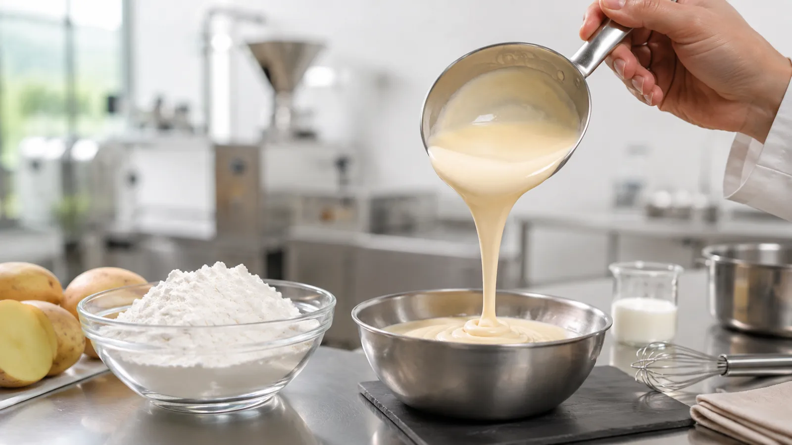 Potato starch thickened sauce showing a clear, glossy gel texture