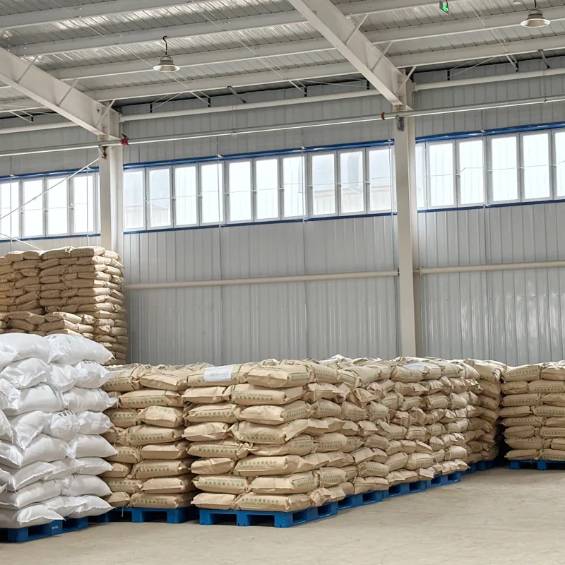 Junsheng warehouse storing palletized 25 kg bags of potato ingredients