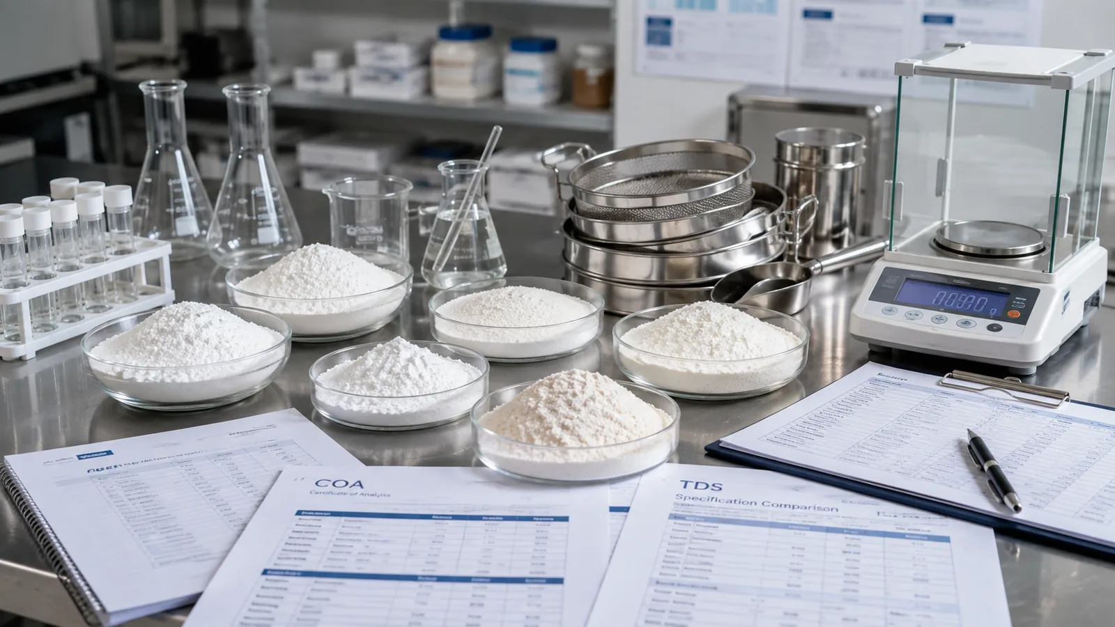 Potato ingredient specification sheets and lab test reports at the Junsheng technical center